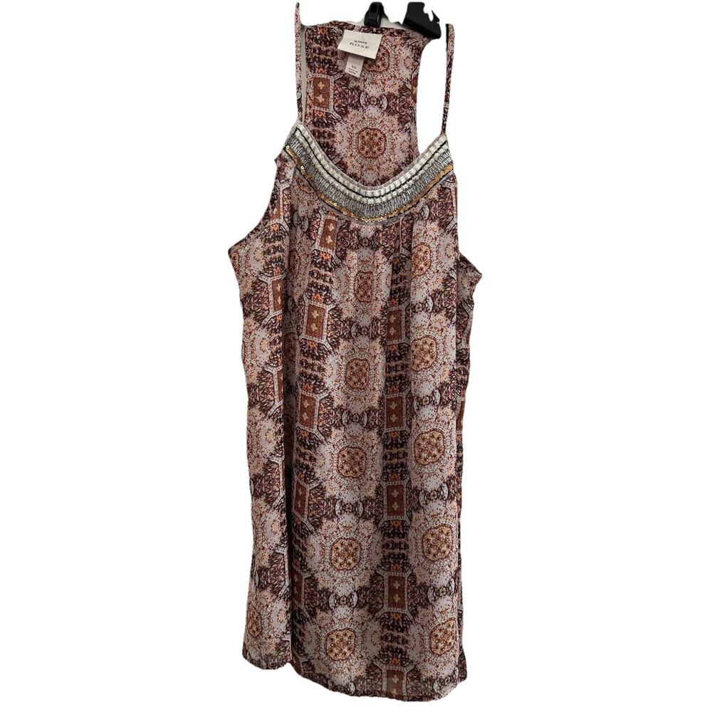 Knox Rose Tank Top Blouse Size X-Small Beaded Sequins Neckline Front Lined